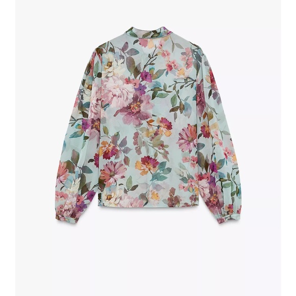 NWT Zara Floral Tie Blouse - Picture 3 of 5